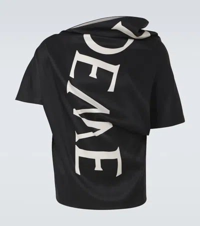 Loewe Logo Draped Silk Twill Top In Black