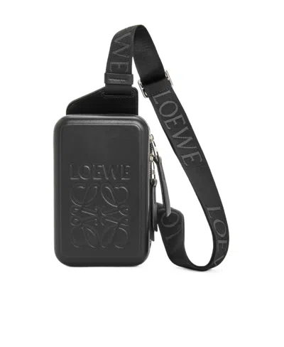 Loewe Logo-embossed Leather Belt Bag In Black