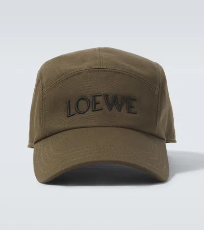 Loewe Logo Embroidered Cotton Baseball Cap In Brown