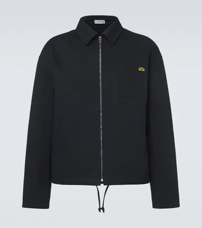 Loewe Logo Embroidered Cotton Jacket In Black