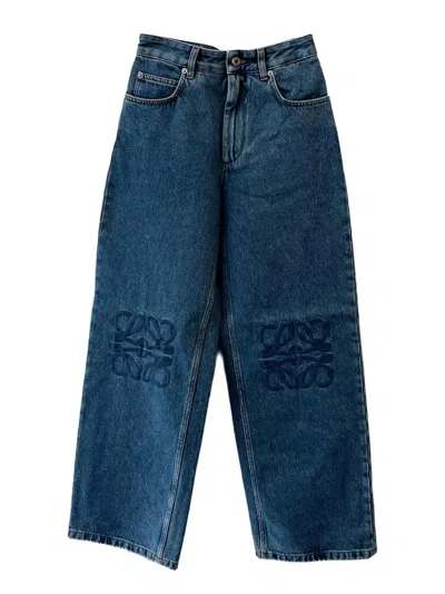 Loewe Logo-embroidered Cotton Jeans In Blue