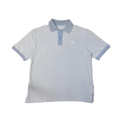 Loewe Logo Embroidered Cotton Pique Polo Shirts Sky Blue In White
