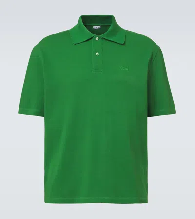 Loewe Logo Embroidered Cotton Polo Shirt In Green