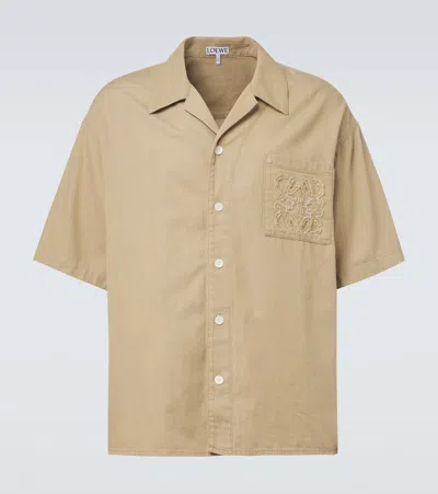 Loewe Camp-collar Anagram-detailed Cotton-twill Shirt In Brown