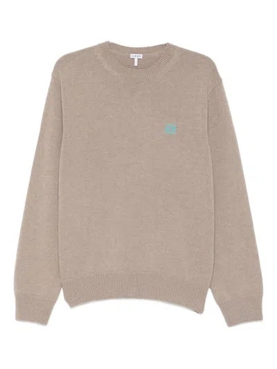 Loewe Logo-embroidered Crew-neck Sweater In Gray