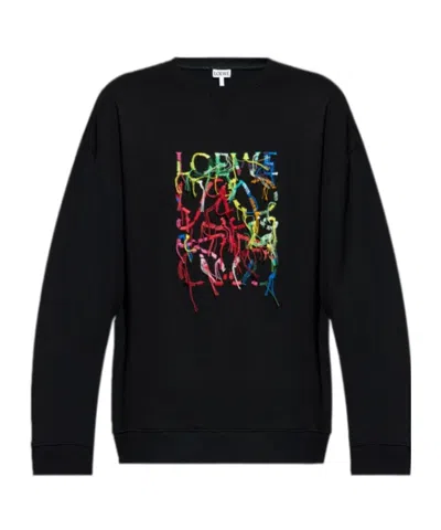 Loewe Logo Embroidered Crewneck Sweatshirt In Black