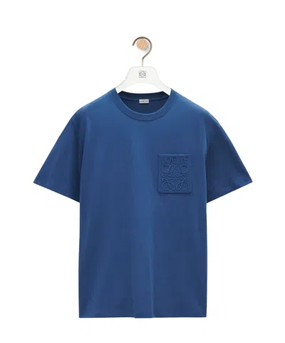 Loewe Logo Embroidered Crewneck T-shirt In Blue