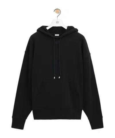 Loewe Logo-embroidered Drawstring Hoodie In Black