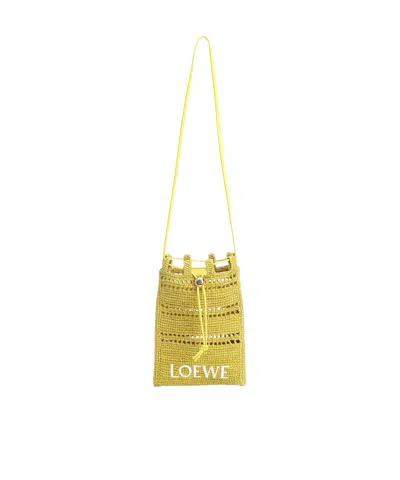 Loewe Raffia Drawstring Shoulder Bag In Yellow