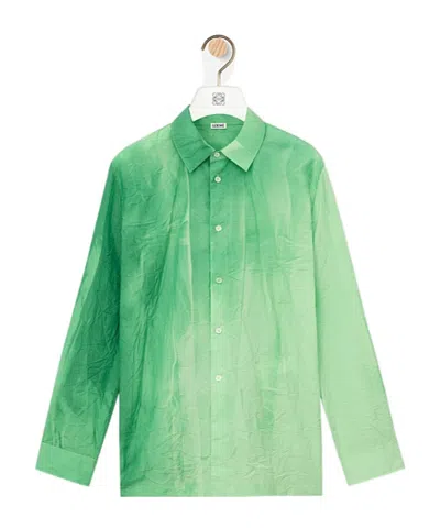 Loewe Womens Green Crinkled-texture Gradient-print Cotton-blend Shirt