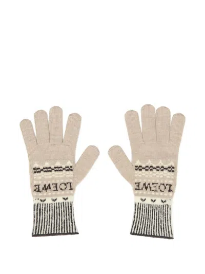 Loewe Logo-embroidered Patterned Gloves In Neutral