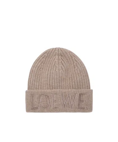Loewe Logo Embroidered Ribbed-knit Beanie In Brown