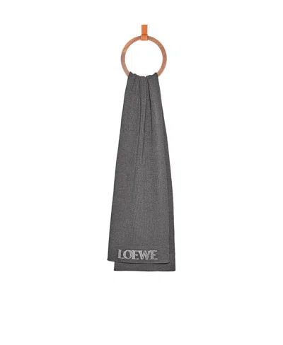 Loewe Logo-embroidered Ribbed-knit Scarf In Gray