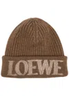 Loewe Logo-embroidered Ribbed Wool Beanie In Brown