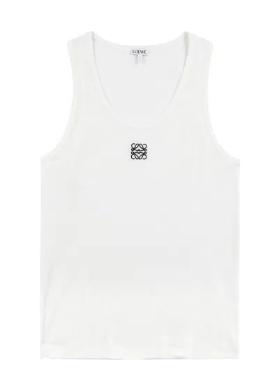Loewe Logo-embroidered Stretch-cotton Tank In White
