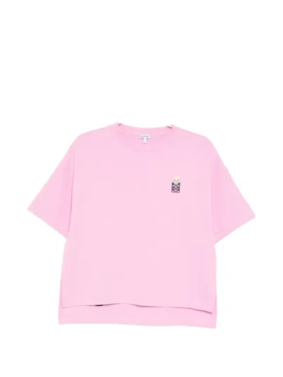 Loewe Logo-embroidered T-shirt In Pink