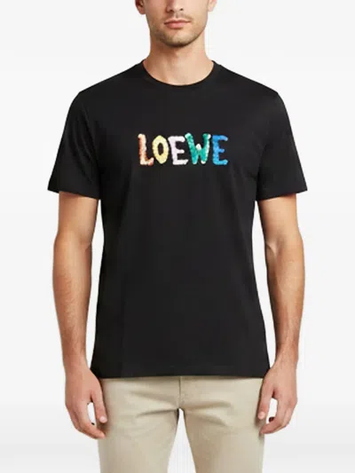 Pre-owned Loewe Logo Embroidered T-shirt In Black
