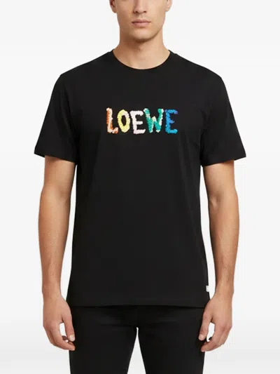 Pre-owned Loewe Logo Embroidered T-shirt In Black