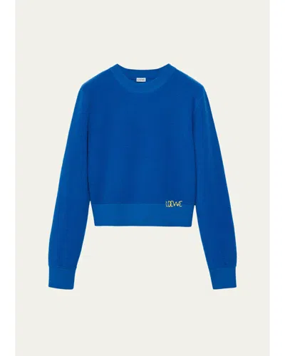 Loewe Logo Embroidered Wool Crewneck Sweater In Blue