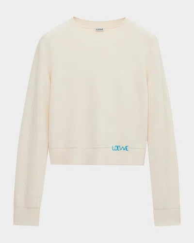 Loewe Womens Ecru Logo-embroidered Long-sleeves Wool Knitted Jumper In Gray