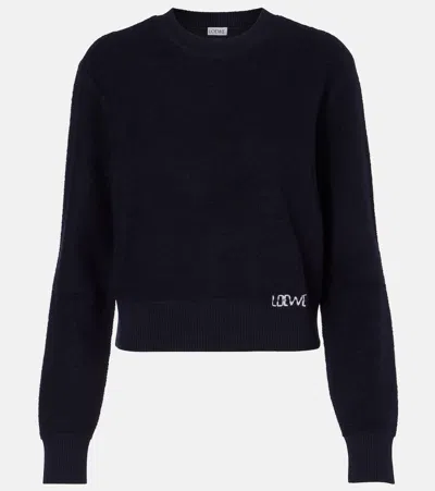 Loewe Logo Embroidered Wool Sweater In Blue