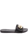 Loewe Elegant Black Calf Leather Sandals With Gold Embellishment In Black