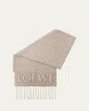 Loewe Logo Fringe Wool-blend Scarf In Beige/ecru
