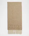 Loewe Logo Fringe Wool-blend Scarf In Brown