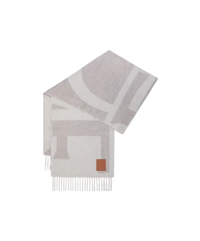 Loewe Logo Fringed Scarf In Gray