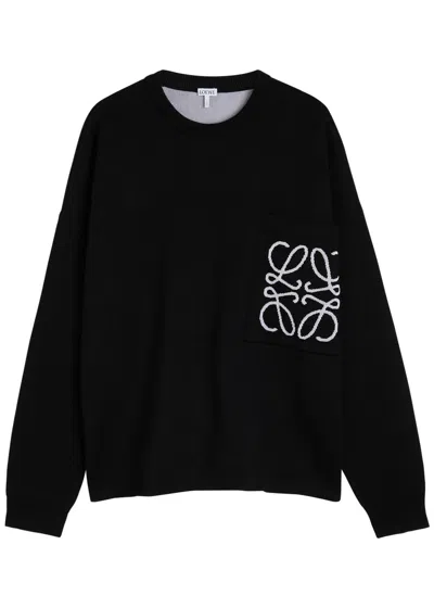Loewe Logo-intarsia Cotton-blend Knit Sweatshirt In Black