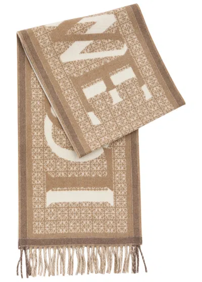 Loewe Logo-intarsia Wool-blend Scarf In Brown