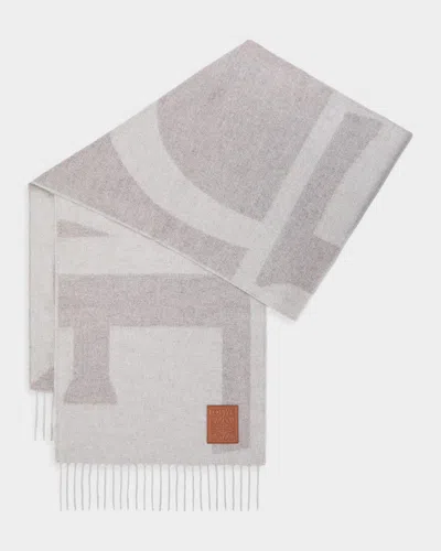 Loewe Logo Jacquard Cashmere Scarf In Light Grey
