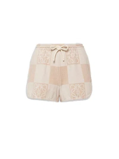 Loewe Logo Jacquard Drawstring Terry Shorts In Beige