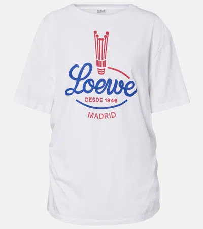 Loewe Womens White Brand-print Relaxed-fit Woven T-shirt