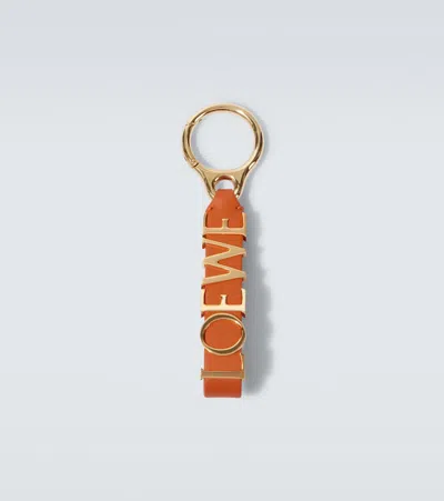 Loewe Logo Leather Bag Charm In Orange