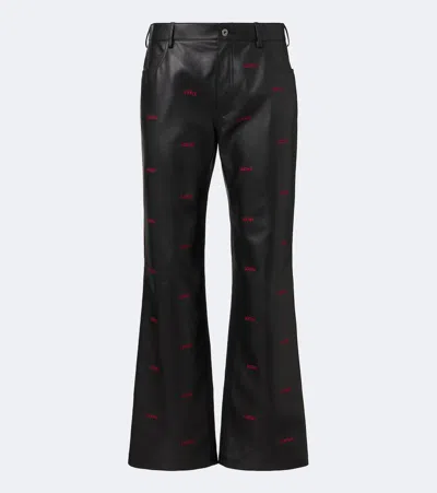 Loewe Logo Leather Flared Pants In Black