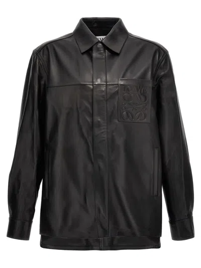 Loewe Logo Leather Jacket In Black