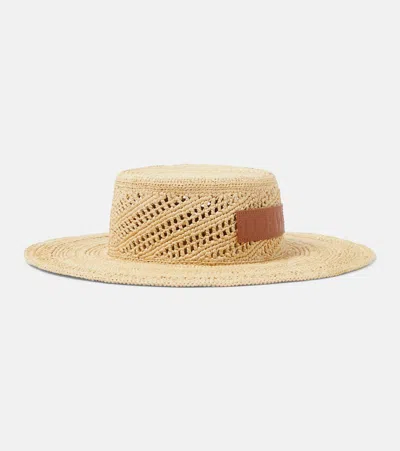 Loewe + Paula's Ibiza Ajoure Appliquéd Raffia Hat In Beige