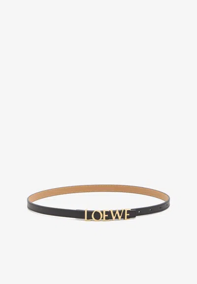 Loewe Logo Lettering Calfskin Thin Belt In Black