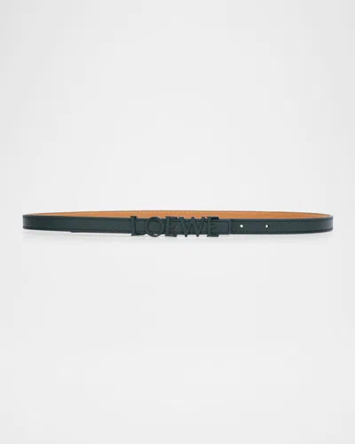 Loewe Logo Lettering Leather Skinny Belt In Green
