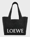Loewe Logo Medium Tote Bag In Raffia In Black