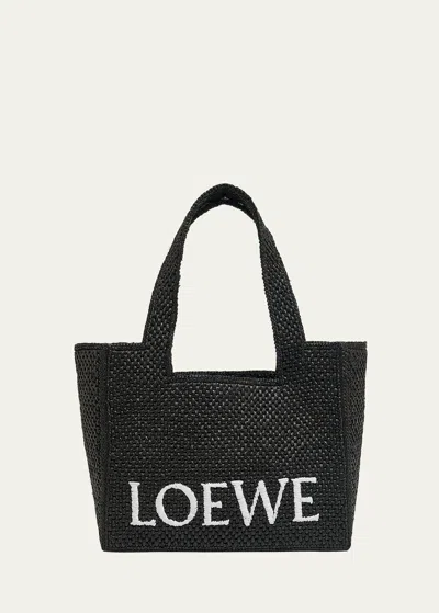 Loewe Logo Medium Tote Bag In Raffia In Black