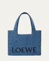 Loewe Logo Medium Tote Bag In Raffia In Light Blue