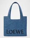 Loewe Logo Medium Tote Bag In Raffia In Light Blue
