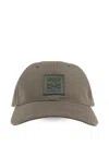 Loewe Curved Brim Logo Patch Cap In Cotton Canvas In Green