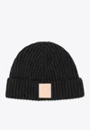 Loewe Logo Patch Cashmere Beanie In Gray