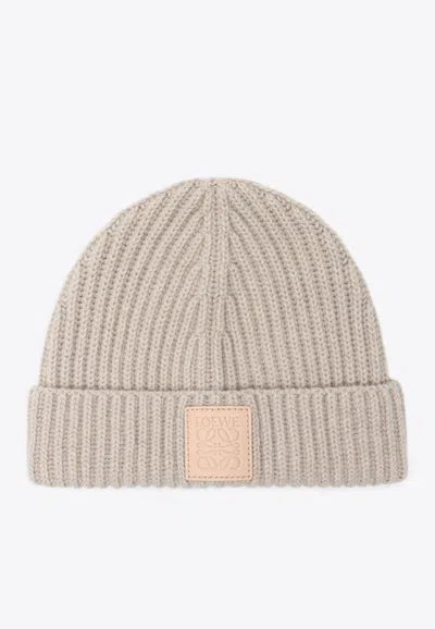 Loewe Logo Patch Cashmere Beanie In Sand