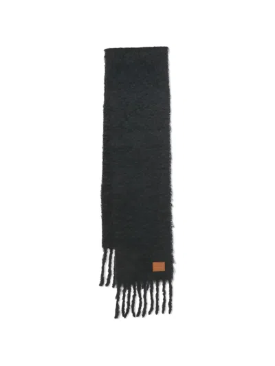 Pre-owned Loewe Logo-patch Fringed-hem Scarf In Black