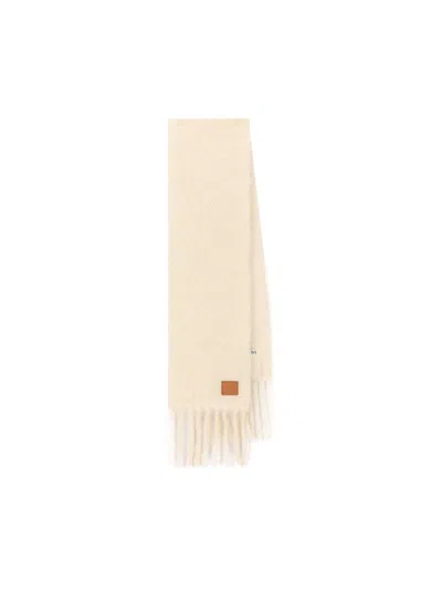 Loewe Logo Patch Fringed Scarf In White