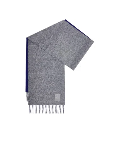 Loewe Logo-patch Scarf In Grey/blue